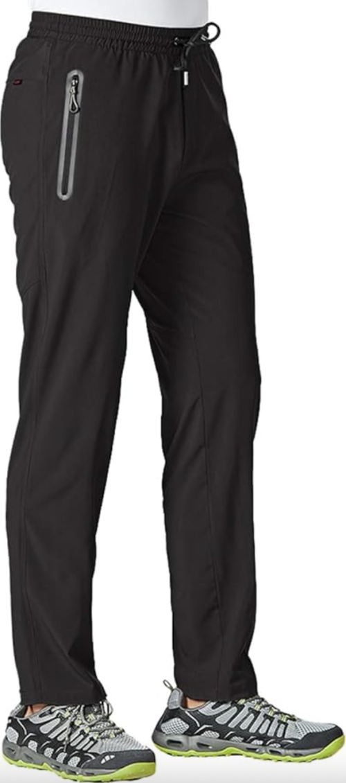 Below-waist shot of male model wearing black jogger pants
