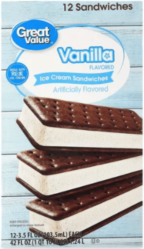 great value vanilla flavored ice cream sandwiches