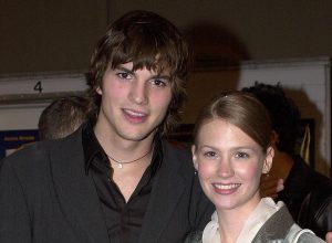 Ashton Kutcher and January Jones at the premiere of Dude, Where's My Car? in 2000
