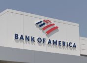 Close up of Bank of America logo on building.
