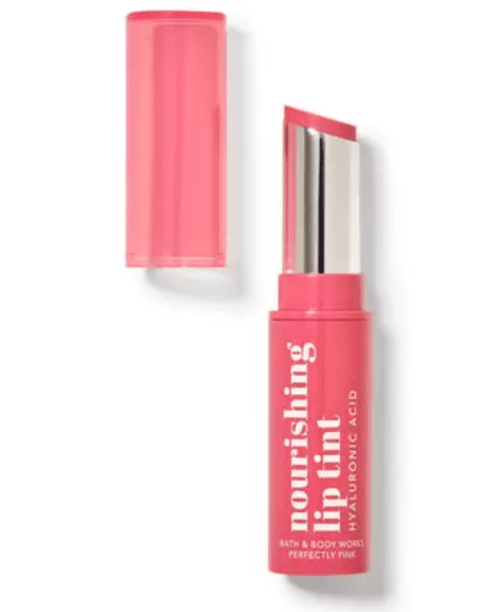 Product shot of pink Bath & Body Works lip tint