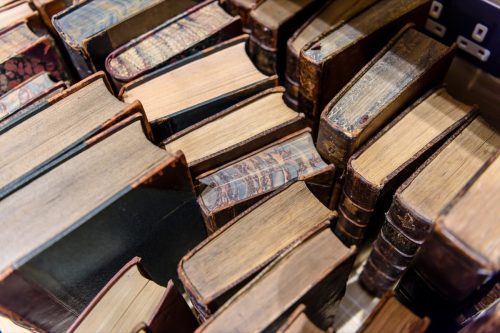 Old Irish theology books in a library