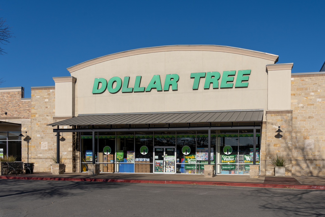 The exterior storefront of a Dollar Tree location