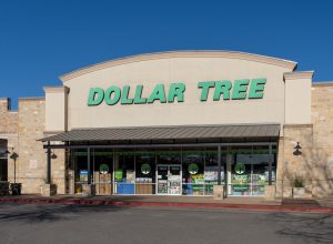 The exterior storefront of a Dollar Tree location