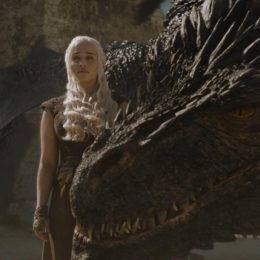 still of Daenerys Targaryen and her dragon from Game of Thrones