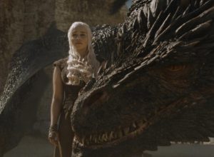 still of Daenerys Targaryen and her dragon from Game of Thrones