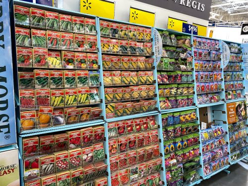 The garden seed aisle at a Walmart store