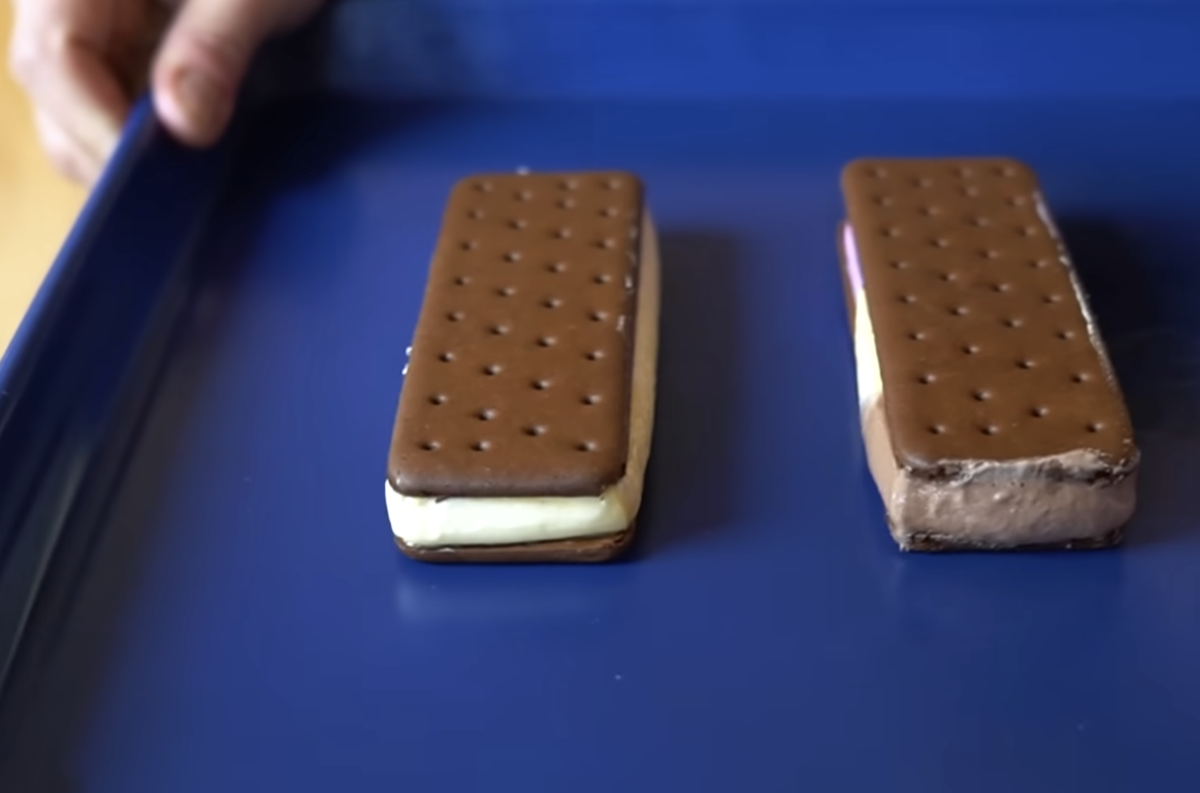 screenshot of youtube video showing great value ice cream sandwiches not melting