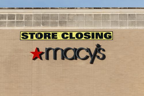 Deerfield - Circa June 2019: Macy's mall location and Store Closing sign. Macys plans to continue closing stores in 2019 III