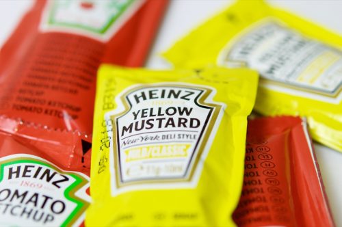 Ketchup and mustard packets from Heinz brand