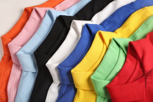 colorful polo shirts stacked up