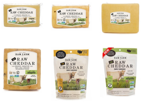 Images of Raw Farm Raw Cheddar products that have been recalled