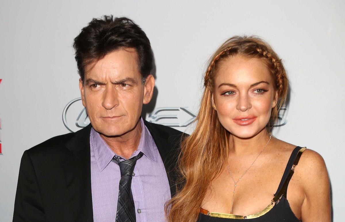 Charlie Sheen and Lindsay Lohan at the premiere of "Scary Movie 5" in 2013