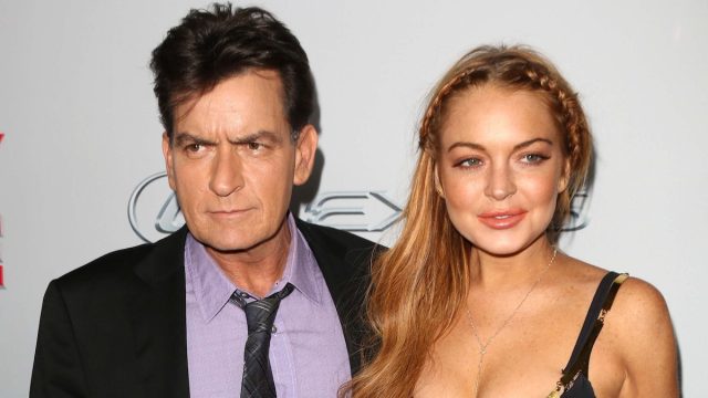 Charlie Sheen and Lindsay Lohan at the premiere of "Scary Movie 5" in 2013