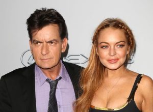 Charlie Sheen and Lindsay Lohan at the premiere of "Scary Movie 5" in 2013