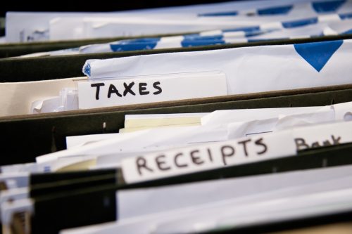 office files with tax documents