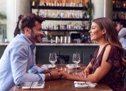 Young couple on romantic first date at restaurant
