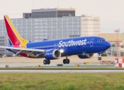 A Southwest Airlines flight landing at an airport