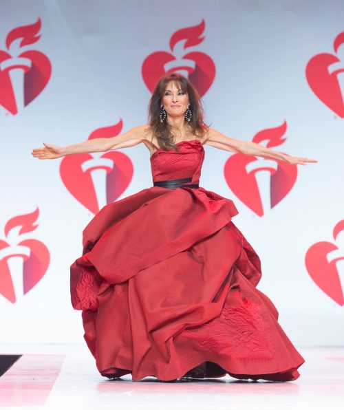 Susan Lucci wearing dress by Rubin Singer walks runway for Red Dress Collection 2019 Go Red for Women at Hammerstein ballroom