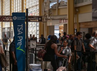 WASHINGTON, DC JULY 3, 2018: TSA Precheck and Global Entry line at security checkpoint at Reagan National Airport