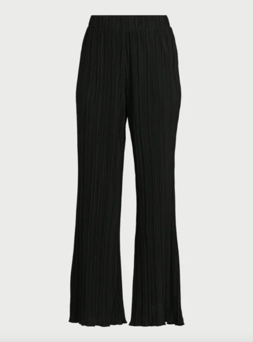 Pair of black wide-leg pants on white background