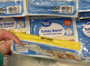 screenshot of tiktok showing walmart great value meat with mold on it