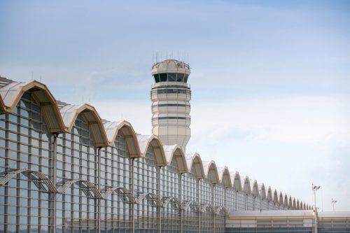 "Air traffic control tower and terminal building in Ronald Reagan National Airport, Washington DC.Click on the photo below to view more images from my flight collection."