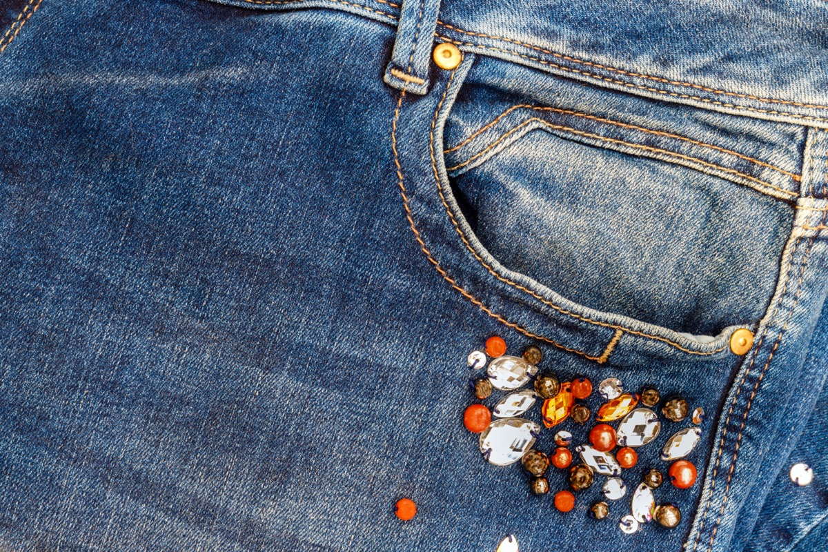 Denim Jeans Pocket embellished with Rhinestones and Jewel. 
