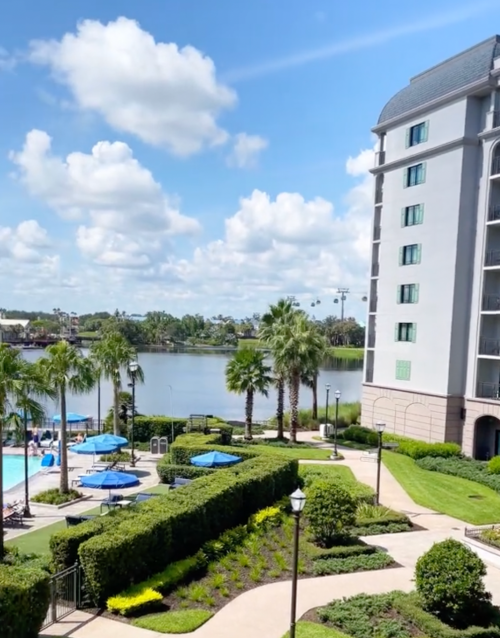 View of Disney World's Riviera Resort Tower Suites and pool