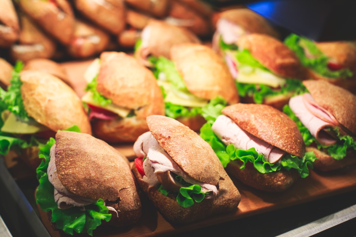 Close up of a platter of sandwiches