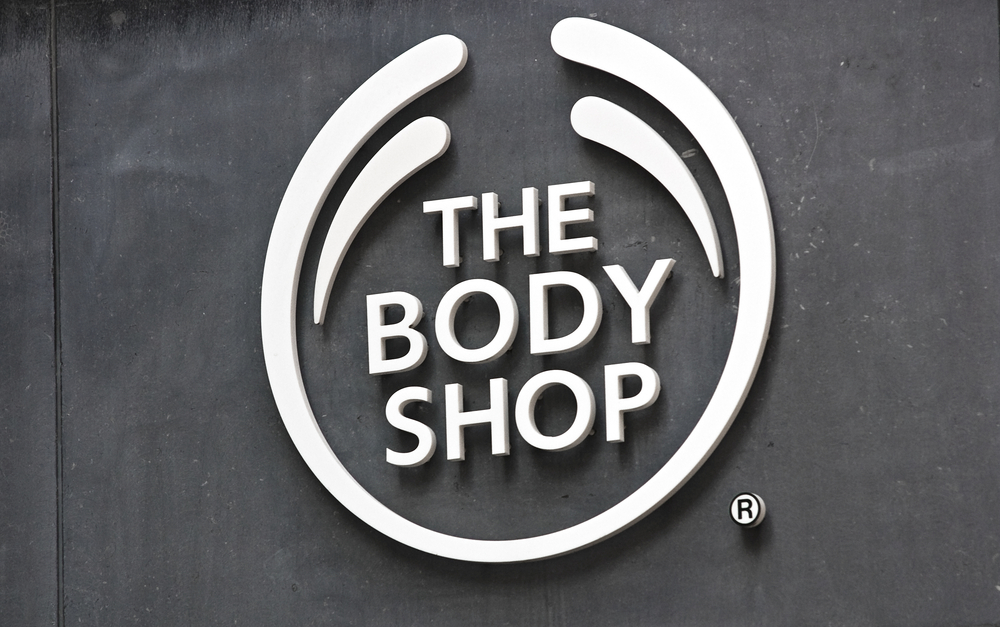 A close up of a sign for The Body Shop