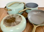seafoam green Carway pot and pan set