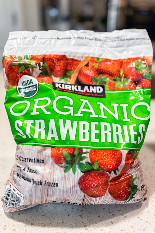 Bag of Kirkland frozen strawberries from Costco