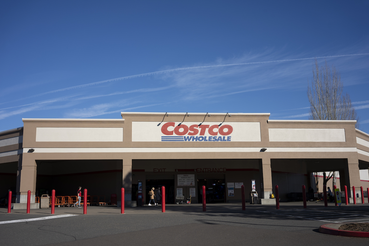 Aloha, OR, USA - Jan 25, 2022: Front view of a Costco Wholesale store in Aloha, Oregon. Costco Wholesale Corporation operates a chain of membership-only big-box retail stores.