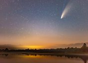 A comet in the sky around sunset