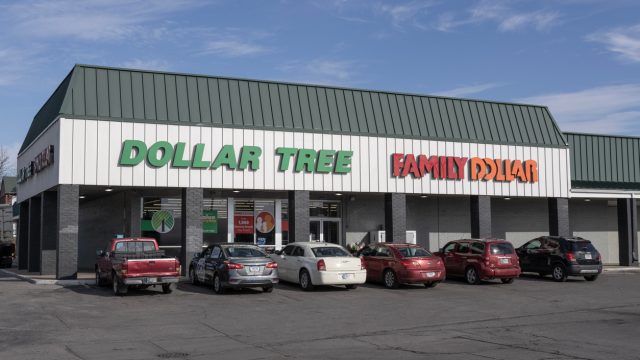 A combination Dollar Tree and Family Dollar storefront