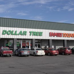 A combination Dollar Tree and Family Dollar storefront