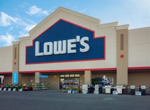 A Lowe's storefront exterior from the parking lot