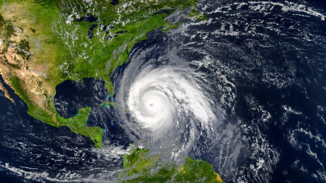 A space image of a hurricane approaching the U.S. coastline