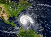 A space image of a hurricane approaching the U.S. coastline