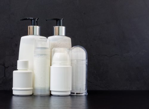 bottles of generic skincare products