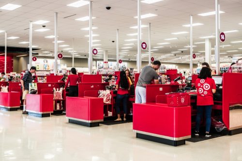 Cash Registers area in a Target store in south San Francisco bay area
