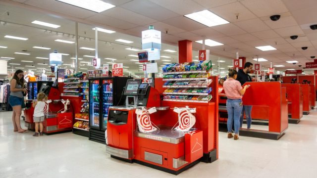 Self Checkout and Cash Registers area in a Target store in south San Francisco bay area