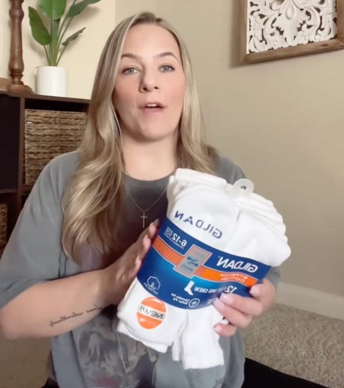 Female shopping influencer at home showing products from Dollar Tree