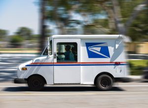 A USPS mail truck