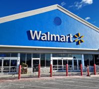 Walmart retailer storefront entrance bright sunshine day, in Lynn Massachusetts USA, November 22, 2018