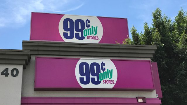 Double logo on the building facade of the 99 Cents Only store