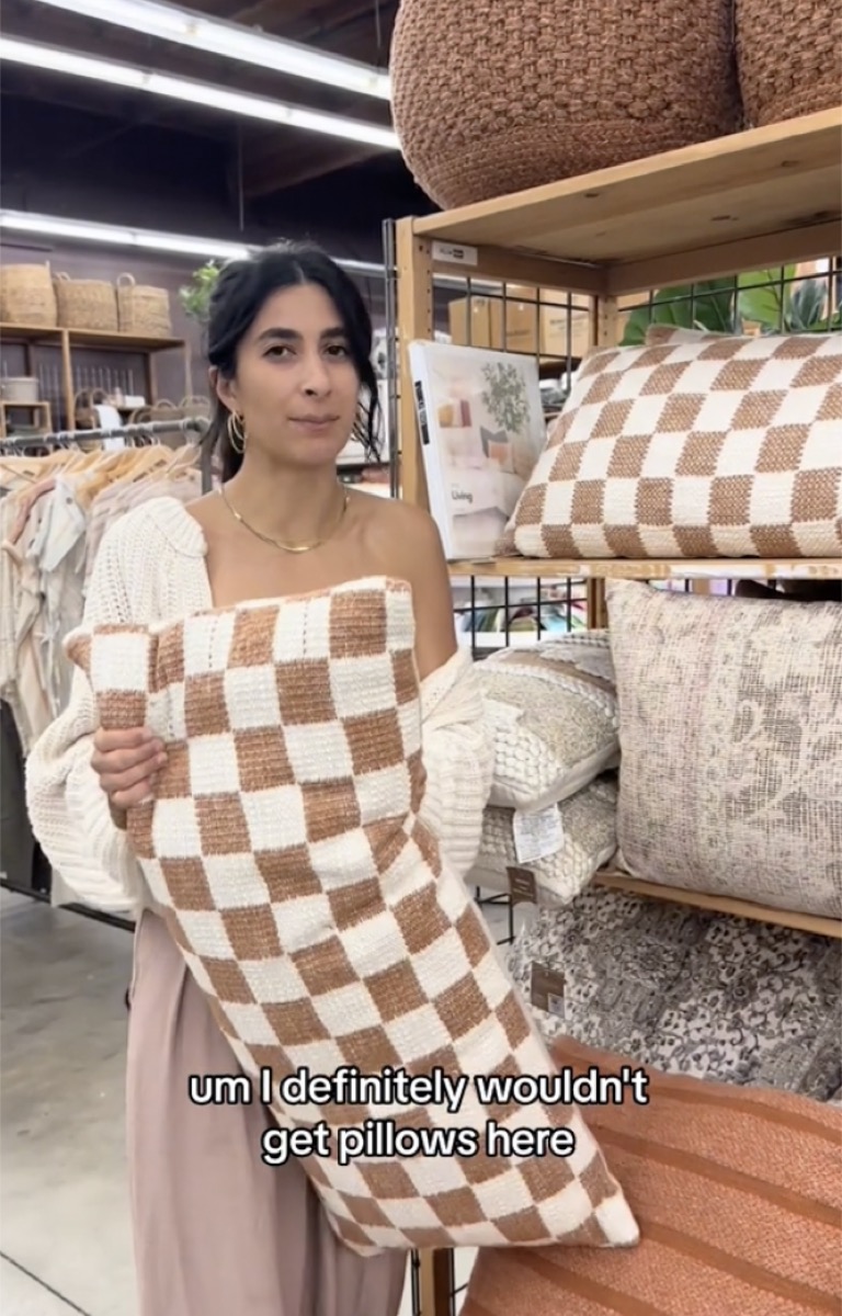 Interior designer shows pillows at World Market