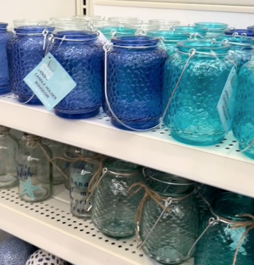 Display of blue candle holders