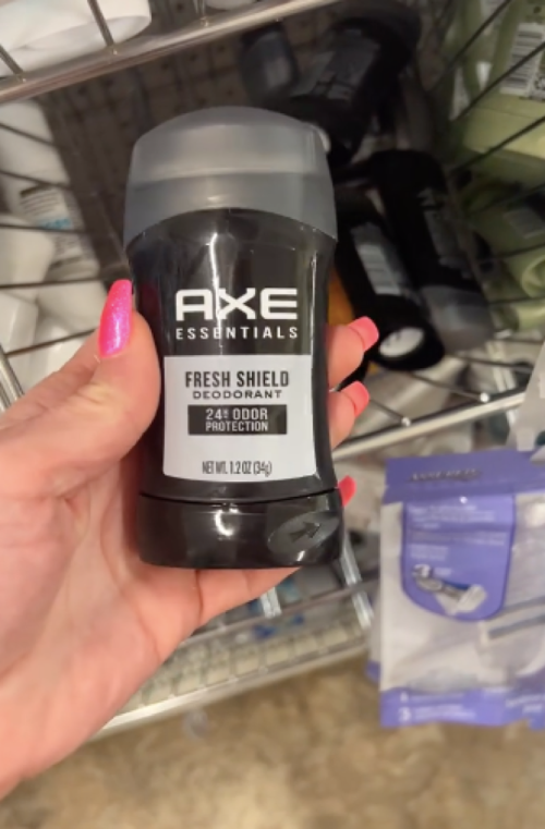 still from TikTok of Axe deodorant being sold at Dollar Tree